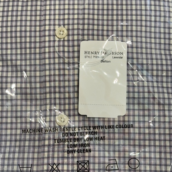 New Henry Jacobson 100% cotton lavender checked short sleeve sport shirt - Picture 4 of 4